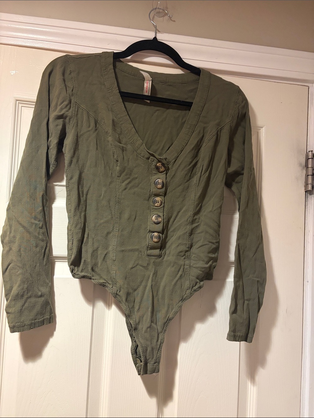 Intimately FP V-Neck Button Long-Sleeve Bodysuit in Olive S